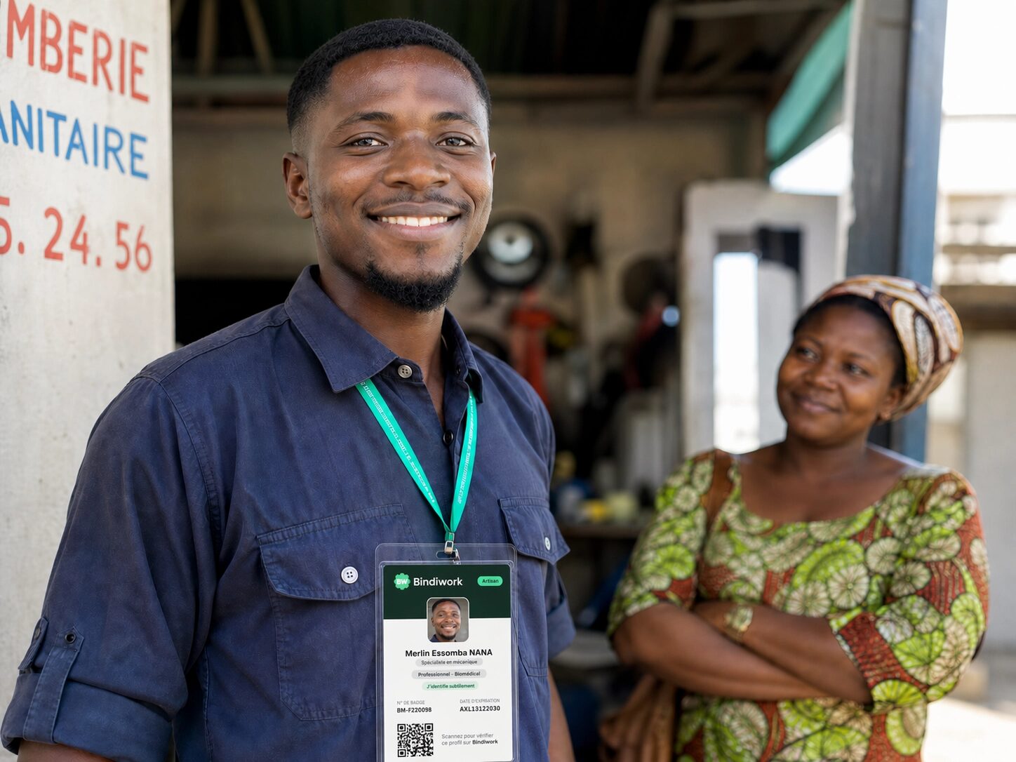 Bindiste portant son badge vérifié Bindiwork dans son quartier